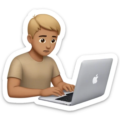 man working on his macbook laptop looking down sticker