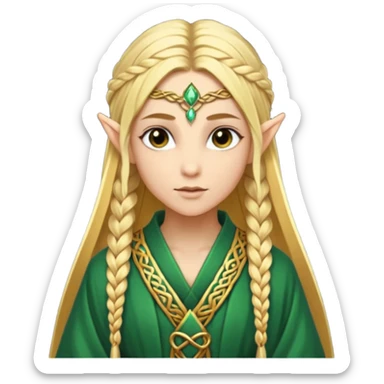 mystic elf, long golden braid, glowing runes on robe sticker