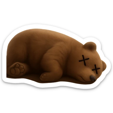 Add cartoon X's over the eyes to indicate the bear is dead, keep the rest realistic. Remove the background. Maintain a realistic style with the cartoon X's detail on the eyes as the main edit. sticker