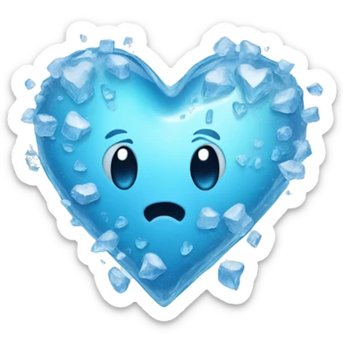 A blue heart frozen in ice with small pieces of ice a little bit cracked  sticker