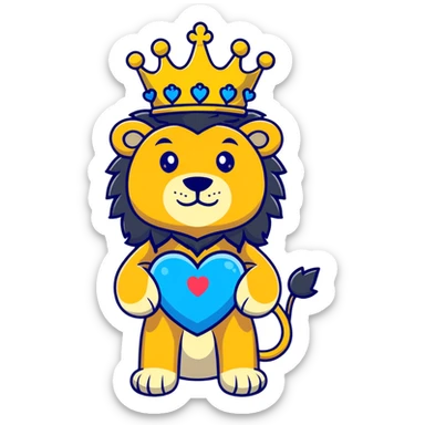 brave lion wearing a golden crown with blue hearts in New York City sticker