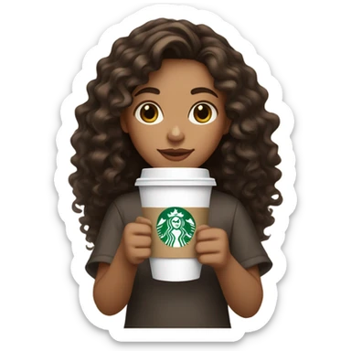 Girl with light tan skin/ dark curly long hair with Starbucks  sticker