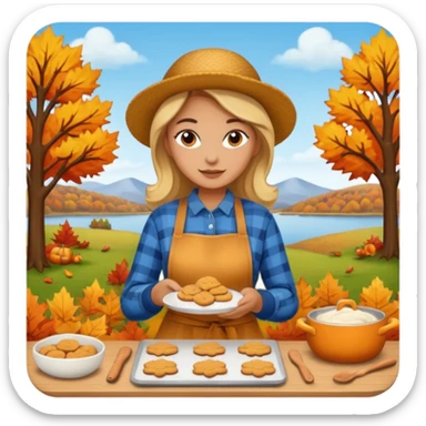 Woman baking fall cookies fall scenery sticker