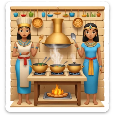 ancient Egyptian cooking scene in hieroglyphic style sticker
