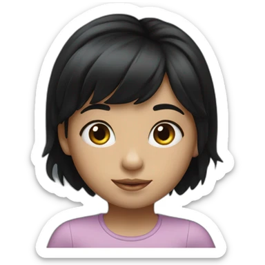 small girl with black hair with iphone sticker