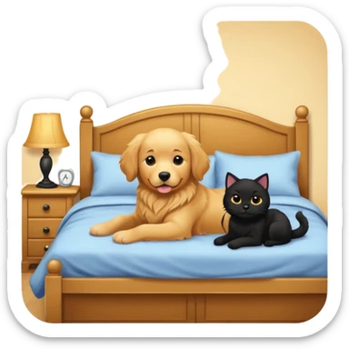 1 golden retriever and 1 black cat in a bedroom sticker