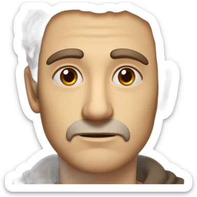 tall and frail, honey skinned man with brown eyes, ears that stick out, a wide face, thin eyebrows and a softly shaped jaw. He has coiled, brown hair, has a cheap perfume. He is injured. sticker