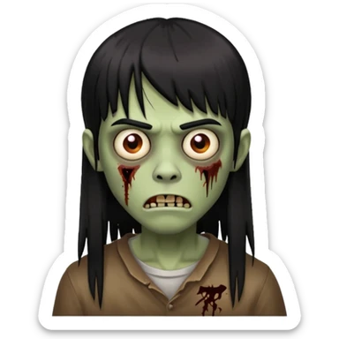 Menino de cabelo liso grande com franja preto, zumbi sticker