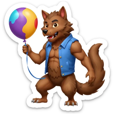 Werewolf inflating a giant balloon sticker