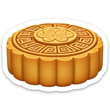 Traditional mooncake with pattern on top for Mid-Autumn Festival, simplified emoji style with bold outlines and bright colors, cartoon style Yue Bing pastry sticker