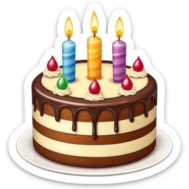 creame una chocotortaa de cumpleaños con velitas arcoiris sticker