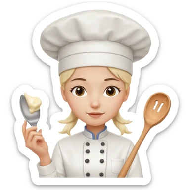Young female baker - wearing a white chef's hat and holding a cream piping bag sticker