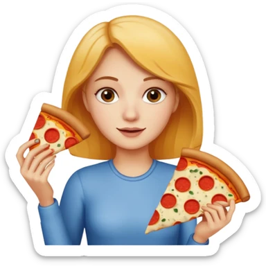 Woman with pizza slice sticker