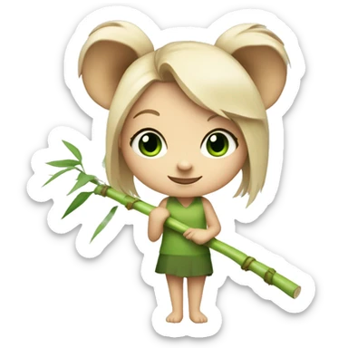 White Girl with blonde hair and green eyes and koala ears holding bamboo stick  sticker