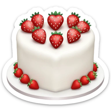 white cake with strawberries and a heart-shaped cake topper sticker