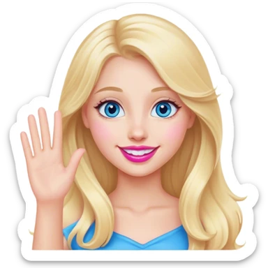 A beautiful blonde girl with long hair, blue eyes, pink lips and a sweet smile  arm hello sticker