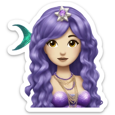mermaid hime gyaru girl, dark purple hair, jewerly sticker