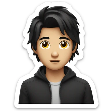 Long black hair teenager boy serious face sticker