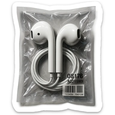 white EarPods headphones, extra glossy, dramatic lighting, no background sticker