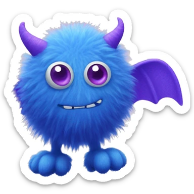 Blue fuzzy flying monster with purple polka dots  sticker