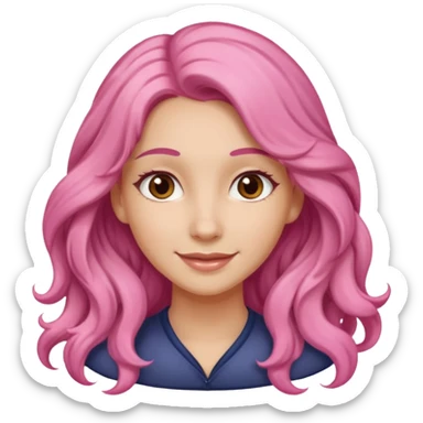 A light-skinned woman with long wavy pink hair, brown eyes, and a gentle smile. sticker