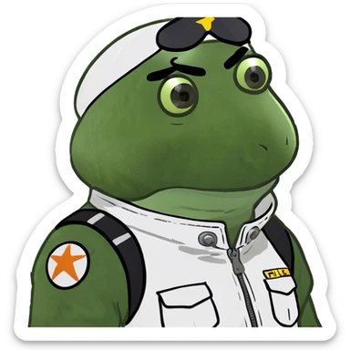bufo dressed as pilot in a white outfit, zoomed out sticker