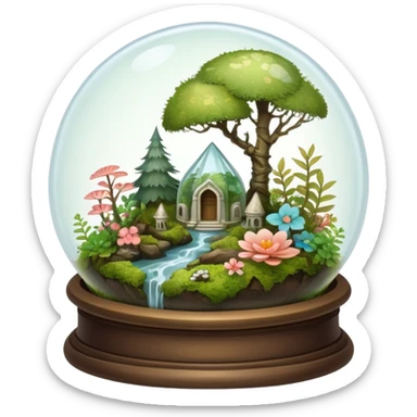 Mystical woodland glass-dome-terrarium-globe with moss inside, with bones inside, and flowers inside  sticker