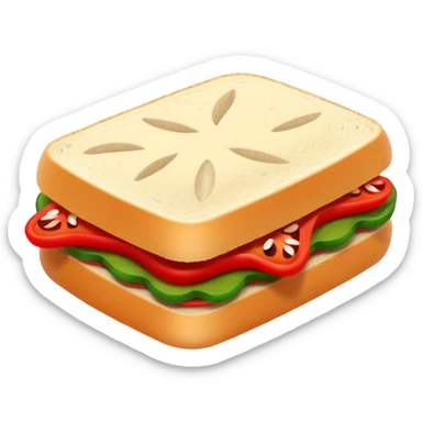 cute toy-like spicy sucuk sandwich object icon, rounded shapes, glossy texture, bright colors, sucuk slices visible, small chili pepper, 3D cartoon, mobile game icon style, clean background, no text, no watermark
 sticker