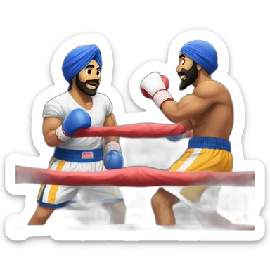 A sikh dude doing boxing in a ring knocking someone out infront of a cheering crowd sticker