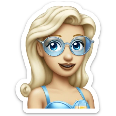 1990's Pale Cinderella with blue eyes wearing glasses drinking a cocktail  sticker