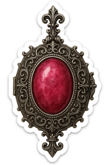 gothic ornate locket, pink and silver, vintage and dramatic, no background sticker