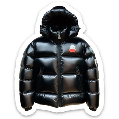 Moncler puffer jacket black shiny with logo sticker