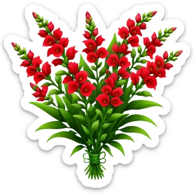 big bouquet red Snapdragon, luxuriant, leaf, bud sticker