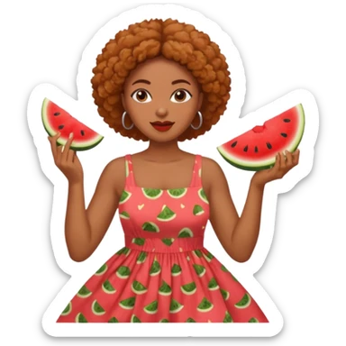 A black woman eating fried chicken and watermelon sticker