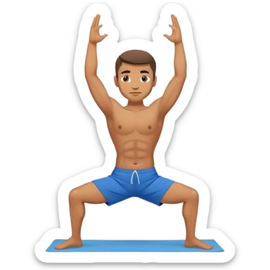 guy blue short warrior-II yoga pose sticker