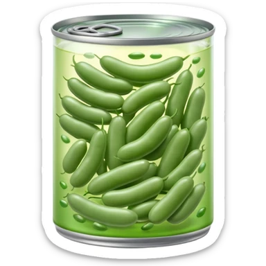 open metal can with pale green oval beans in clear liquid, no label or extras, soft lighting, subtle shadows, emoji scale sticker