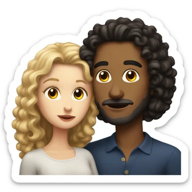 White Man with dark strait hair kissing white woman with long dark curly hair sticker