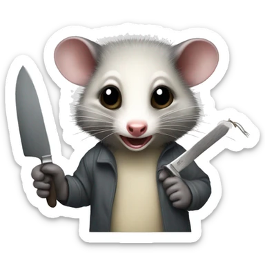 Realistic opossum holding a knife  sticker