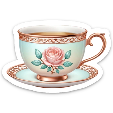opal, rose gold realistic china tea cup sticker