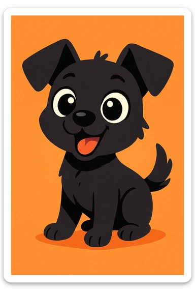 black dog, cute cartoon style, big eyes, playful expression sticker