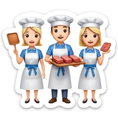 spam artists welcoming guests at a spam meat exhibition  sticker