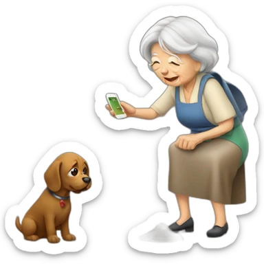 Old woman take picture of dog poop with iPhone  sticker