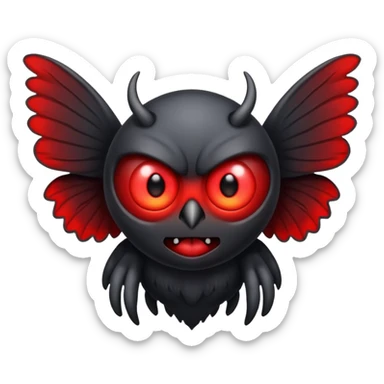 Create a scary emoji of the mothman with bright red eyes sticker