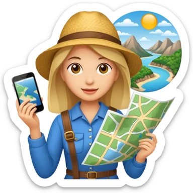 tourist woman holding map sticker