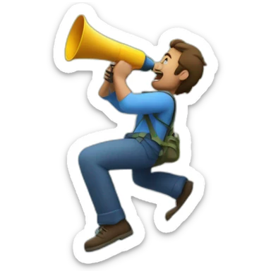 A man climbing a mountain while shouting on a megaphone sticker