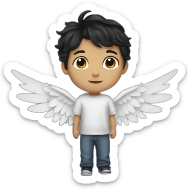 white 2 year old black hair gabriel with wings sticker