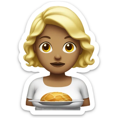 a sad overweight blondie woman with a plate of food sticker