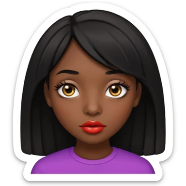 Dark skin gurl with black hair, big lips m, dark brown eye, octagon face shape and chinky eyes  sticker