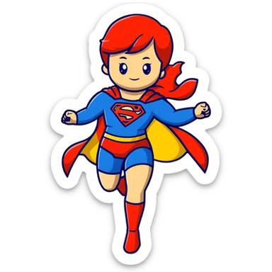 Supergirl superhero full body, blue suit with red cape and S emblem sticker