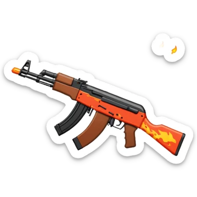 pixel art AK-47 assault rifle, no background, and make it small just like an emoji size and also make it look like its shooting and spiting fire sticker